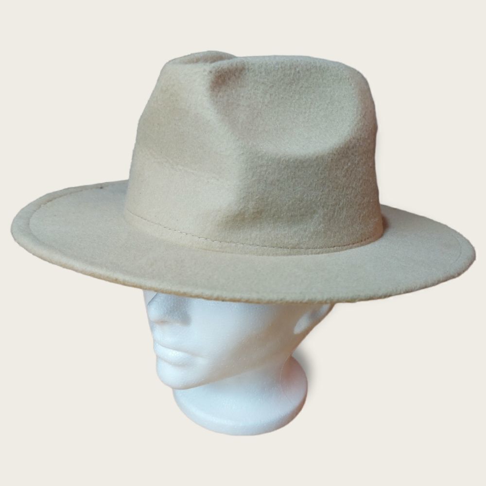 Classic Neutral Wide-Brim Fedora Hat - Beige